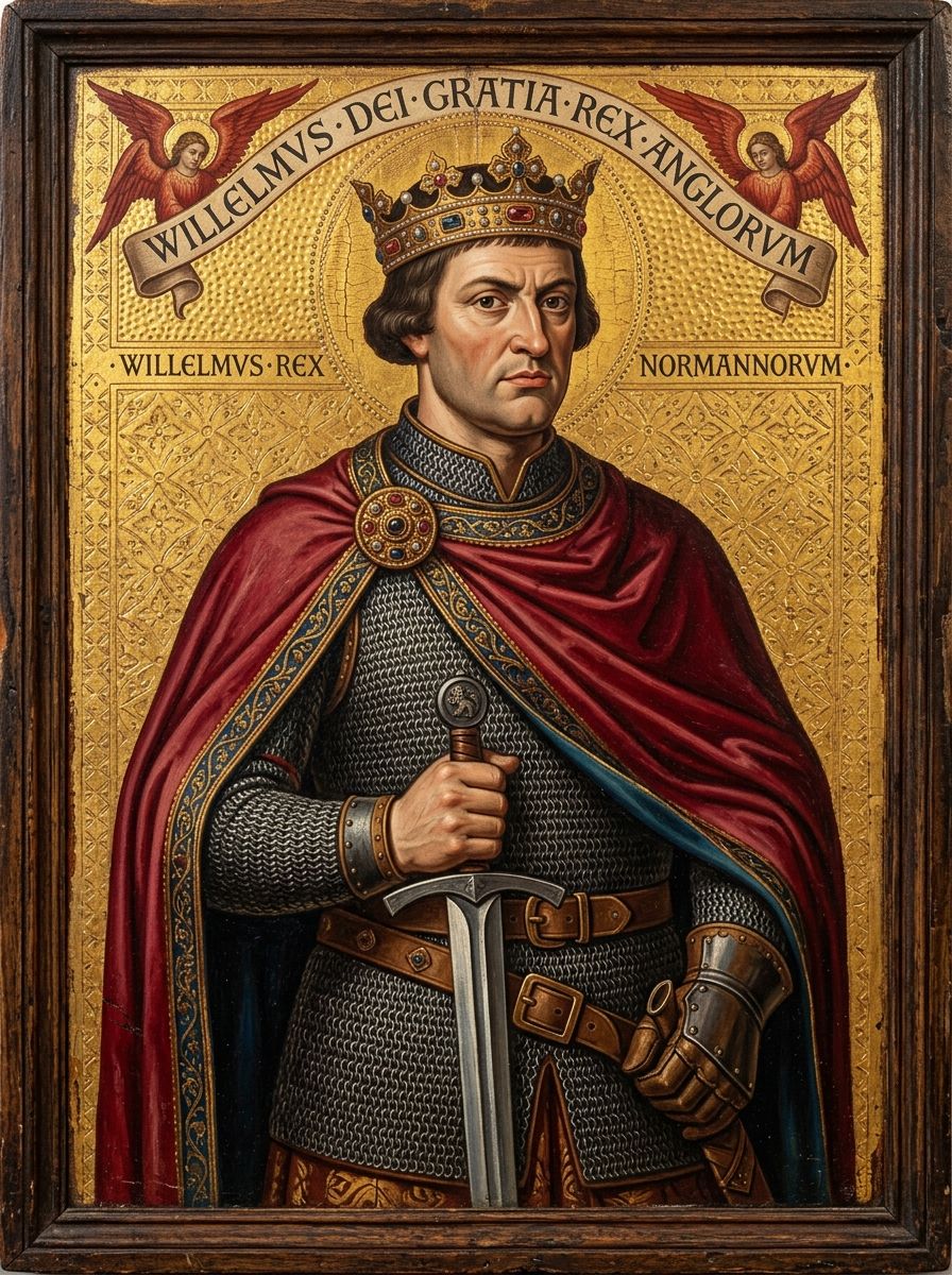 Illustration: a Norman king in chainmail and crown holding a sword